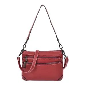 Adalynn Women's Real Leather Cross-Body Organiser Shoulder Bag Red