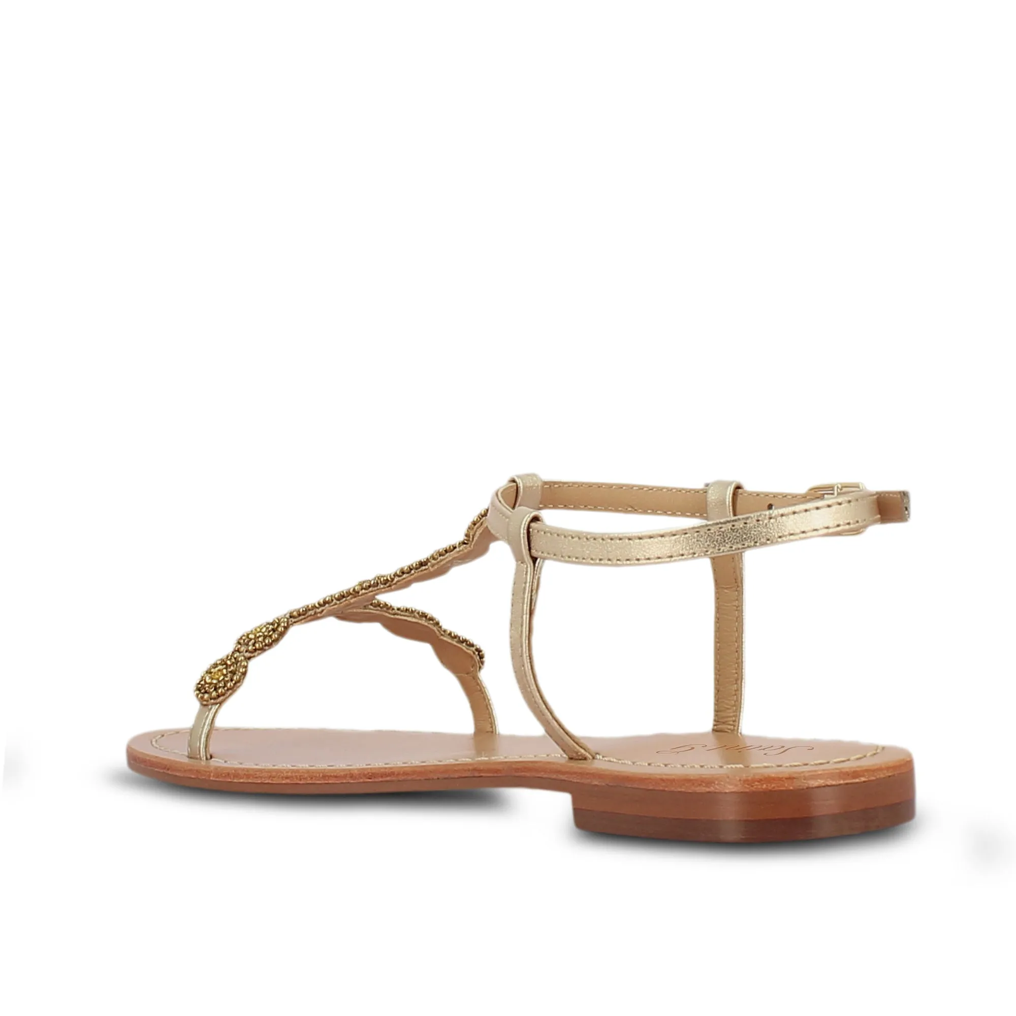 Adele Metallic Platin Leather With gold Embroidery Sandals