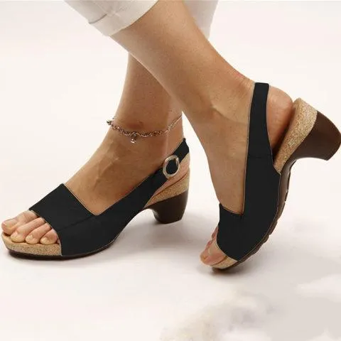 Ankle strap sandals comma heel sandals, elegant peep toe low heel sandals