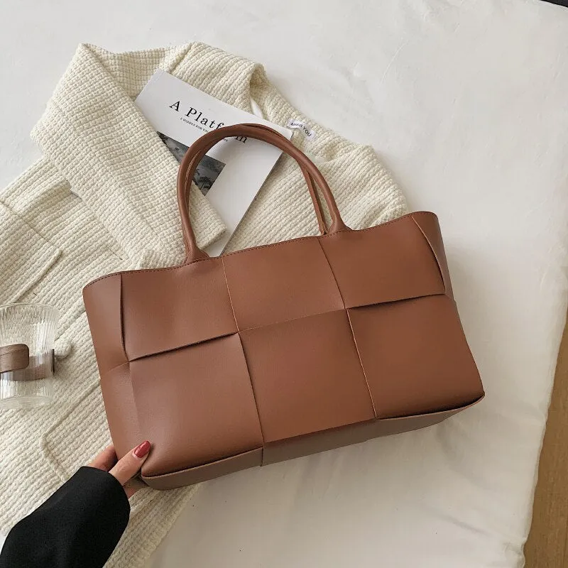 Back to College Luxury Brand Large Weave Tote bag 2021 Winter New High-quality PU Leather Women's Designer Handbag High capacity Shoulder Bags