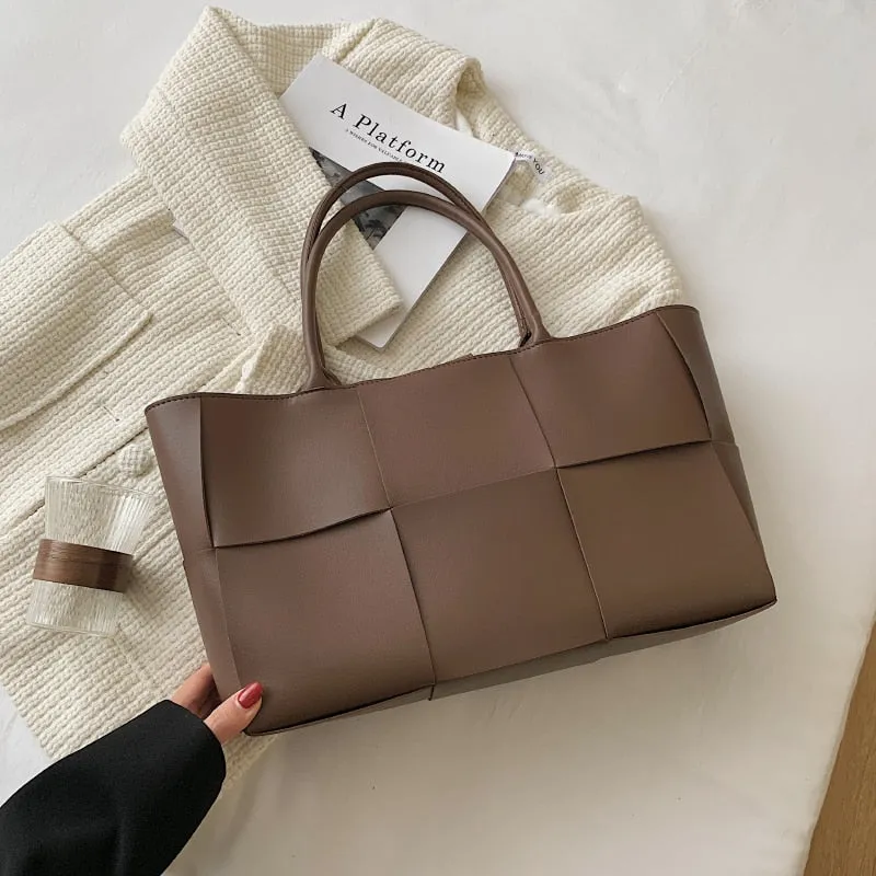 Back to College Luxury Brand Large Weave Tote bag 2021 Winter New High-quality PU Leather Women's Designer Handbag High capacity Shoulder Bags