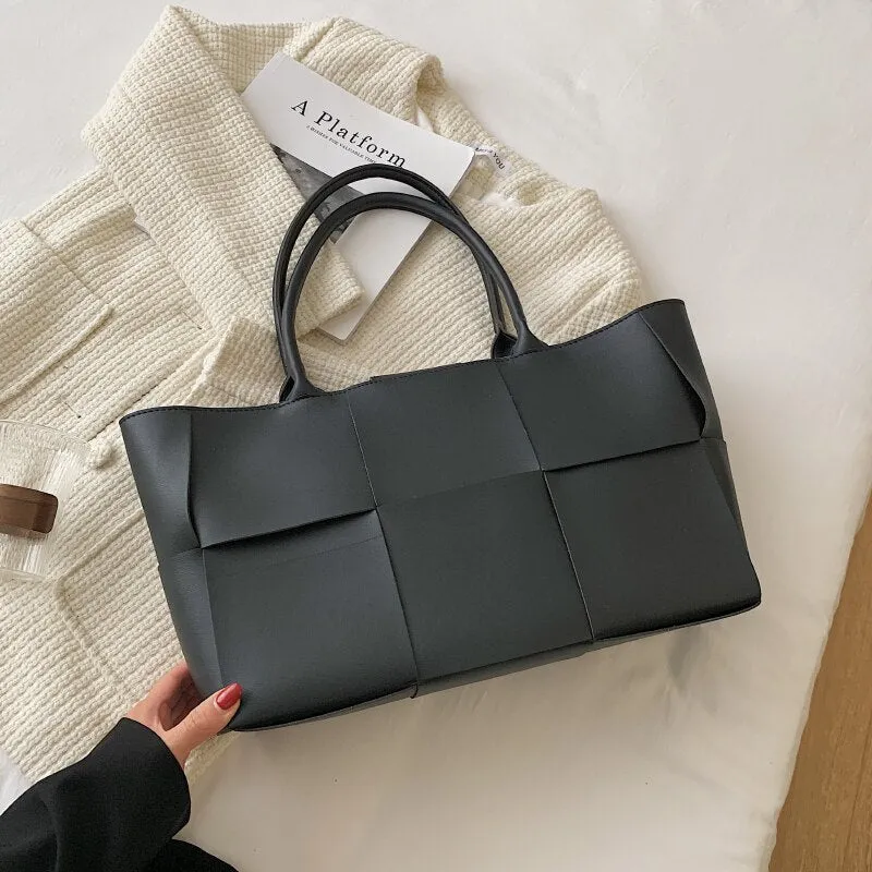 Back to College Luxury Brand Large Weave Tote bag 2021 Winter New High-quality PU Leather Women's Designer Handbag High capacity Shoulder Bags