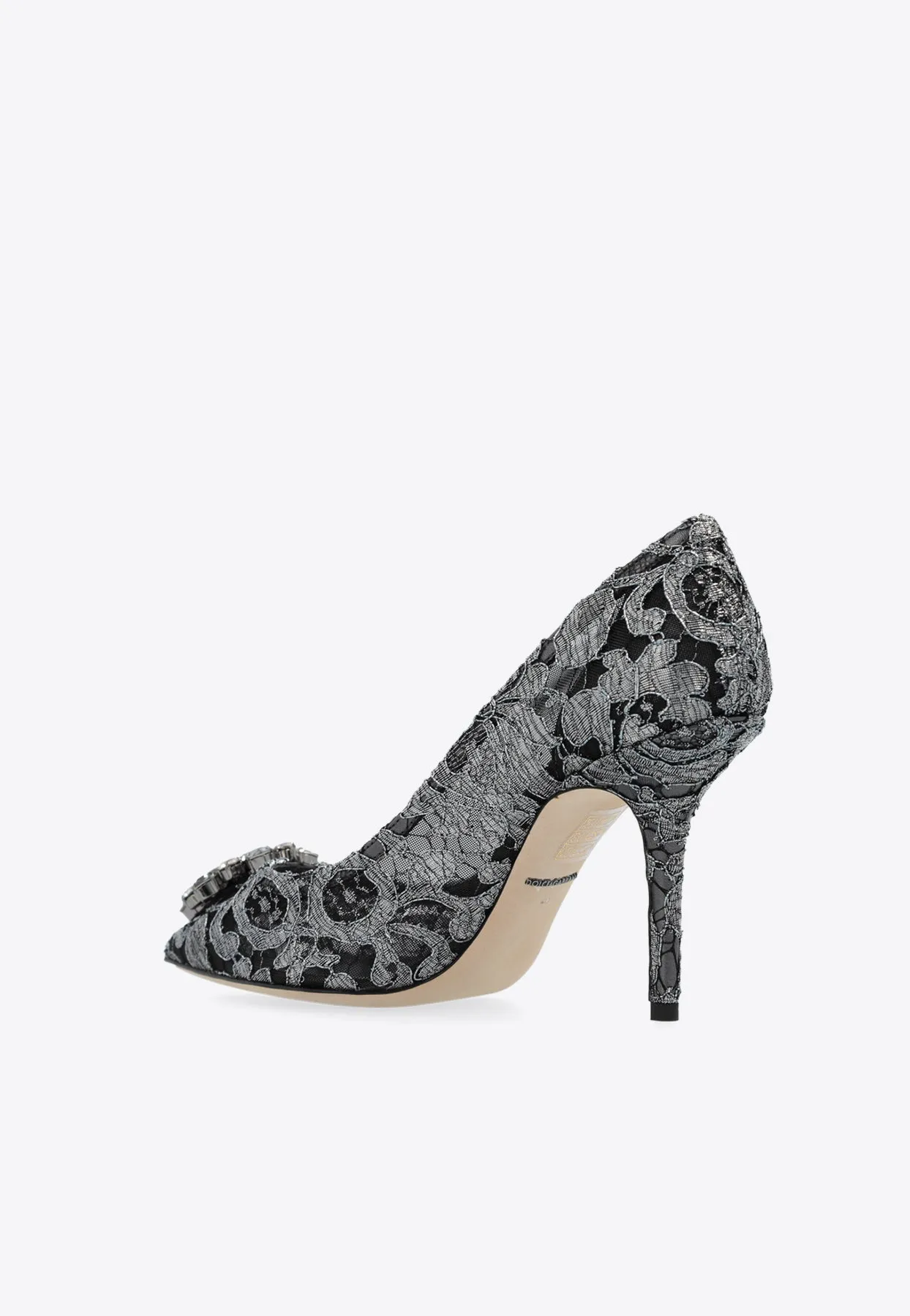 Bellucci 90 Brooch Embellished Lace Pumps