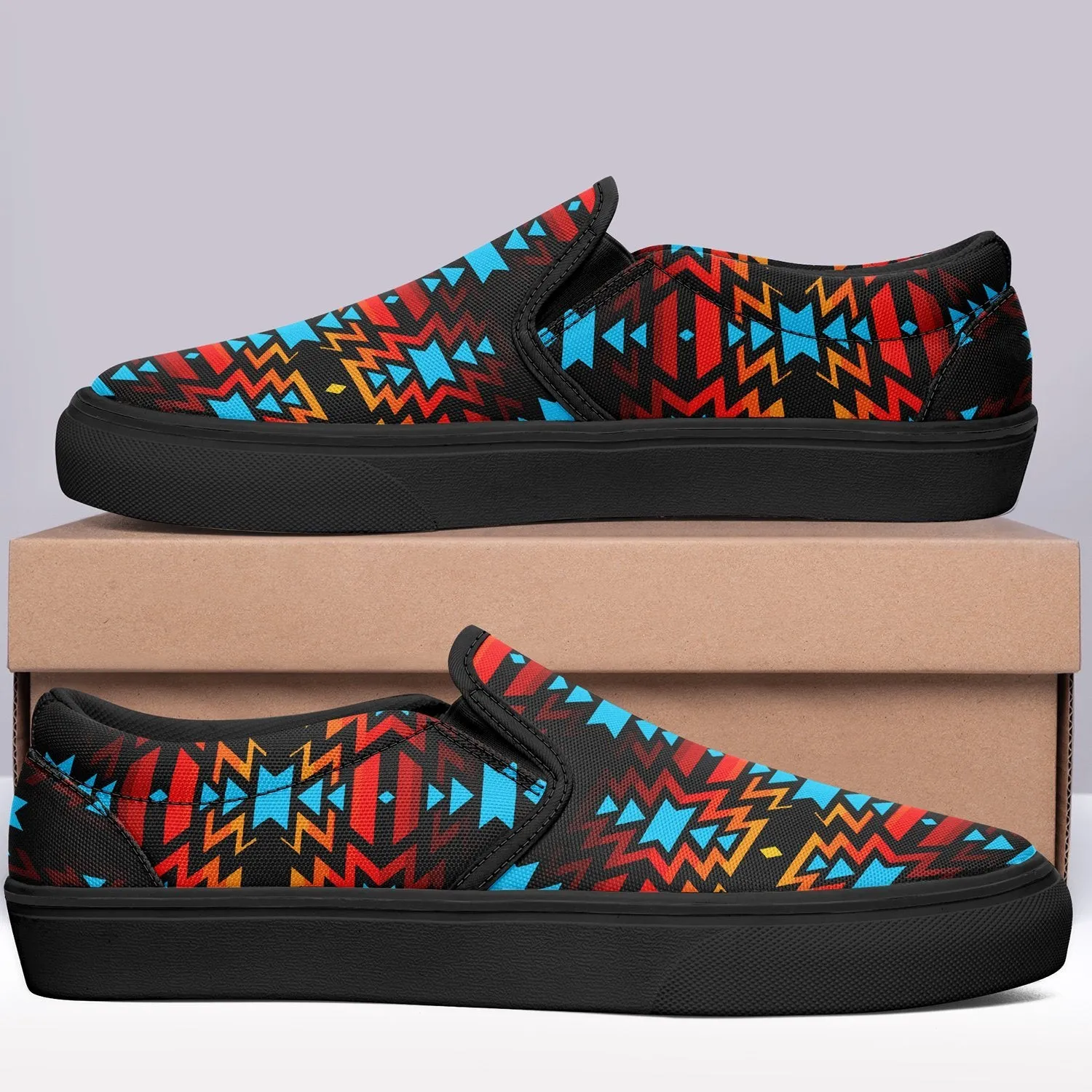 Black Fire and Sky Otoyimm Canvas Slip On Shoes