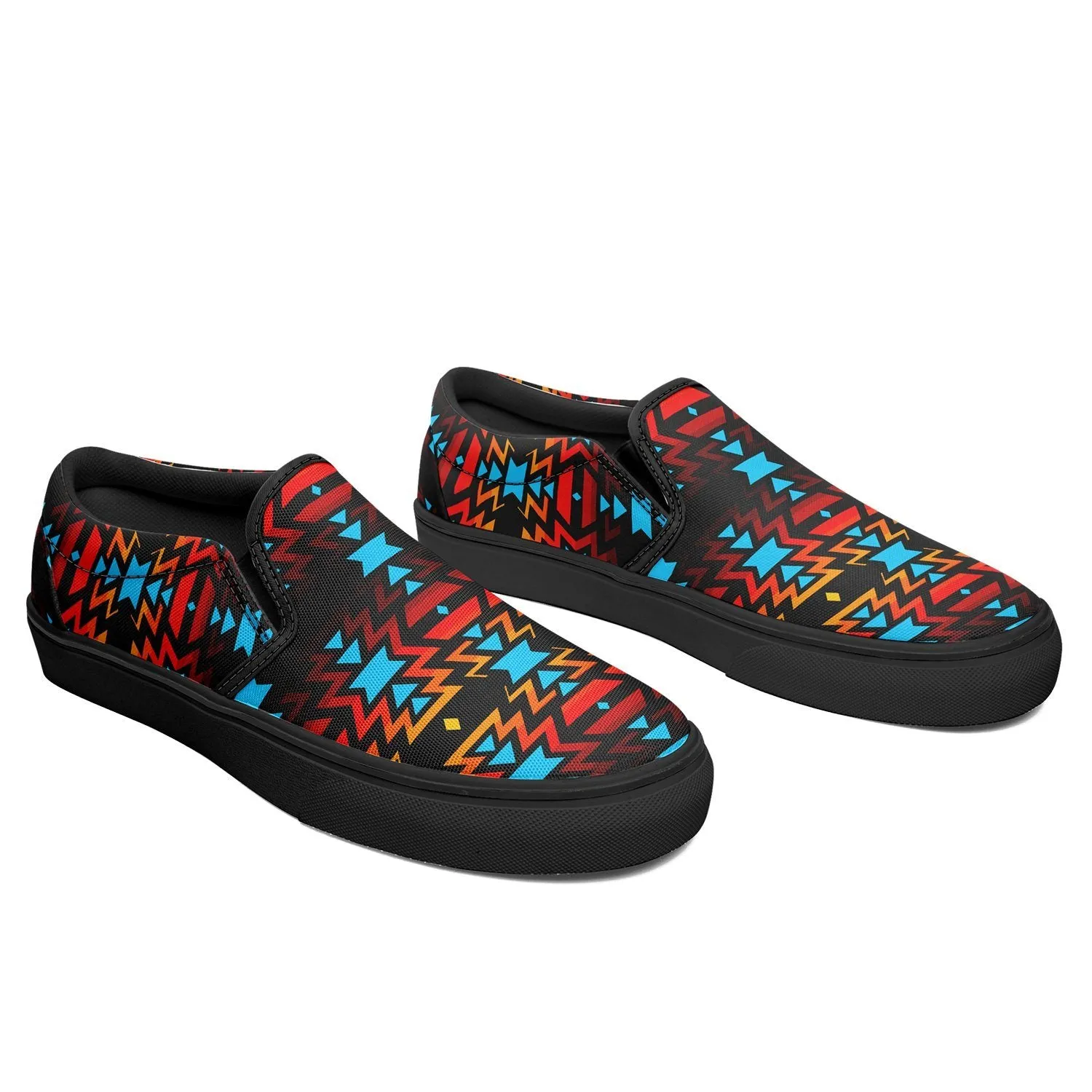 Black Fire and Sky Otoyimm Canvas Slip On Shoes