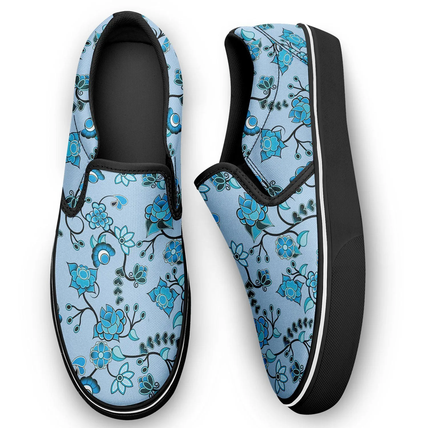 Blue Floral Amour Otoyimm Canvas Slip On Shoes