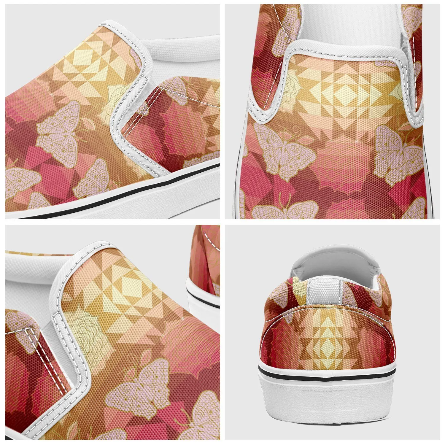 Butterfly and Roses on Geometric Otoyimm Canvas Slip On Shoes
