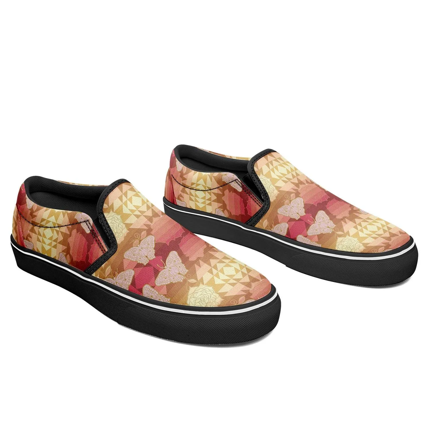 Butterfly and Roses on Geometric Otoyimm Canvas Slip On Shoes
