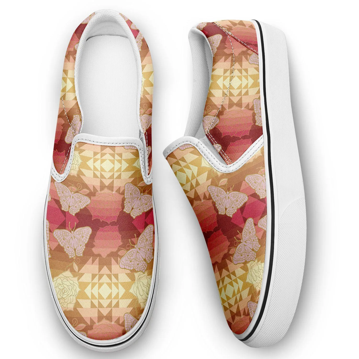 Butterfly and Roses on Geometric Otoyimm Canvas Slip On Shoes