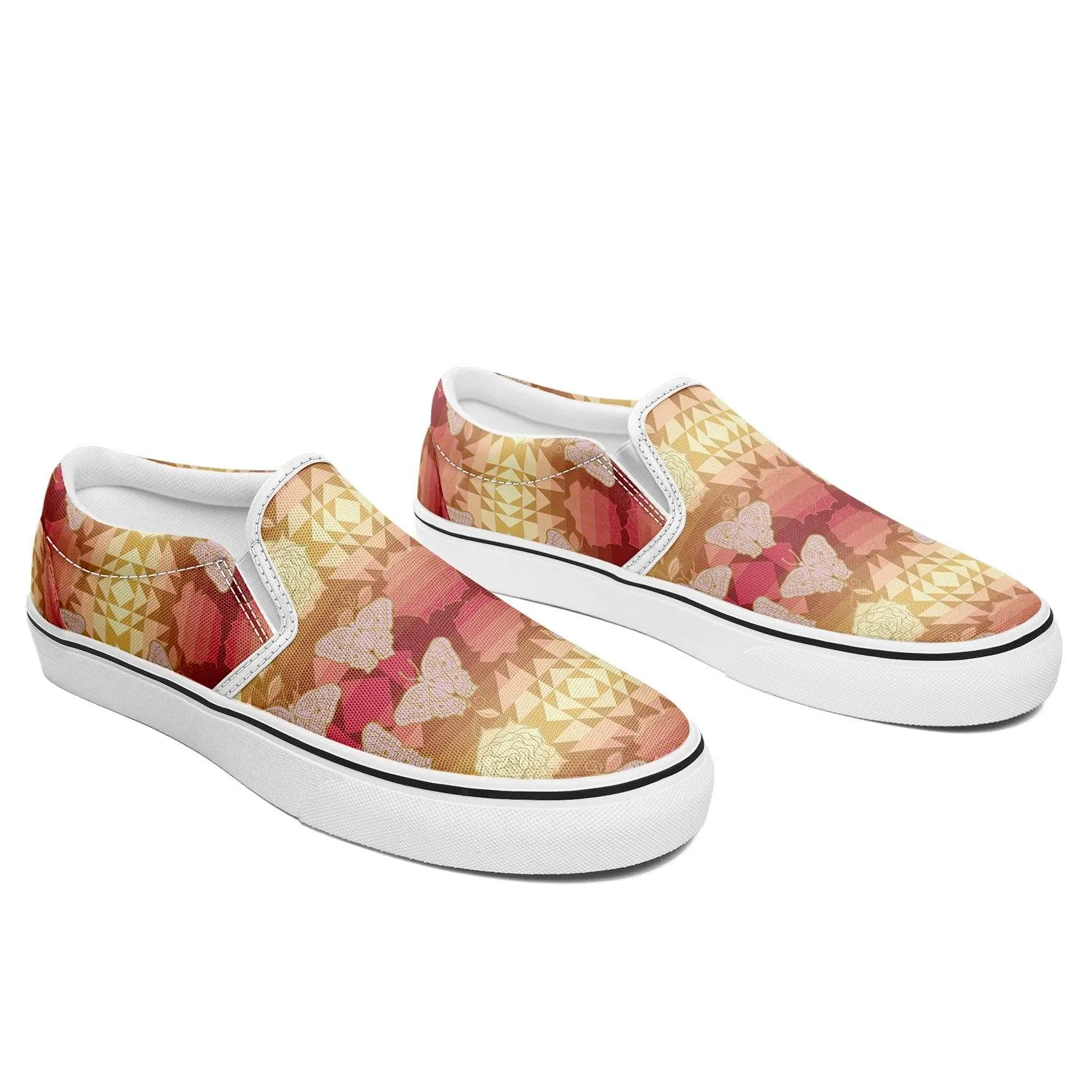 Butterfly and Roses on Geometric Otoyimm Canvas Slip On Shoes