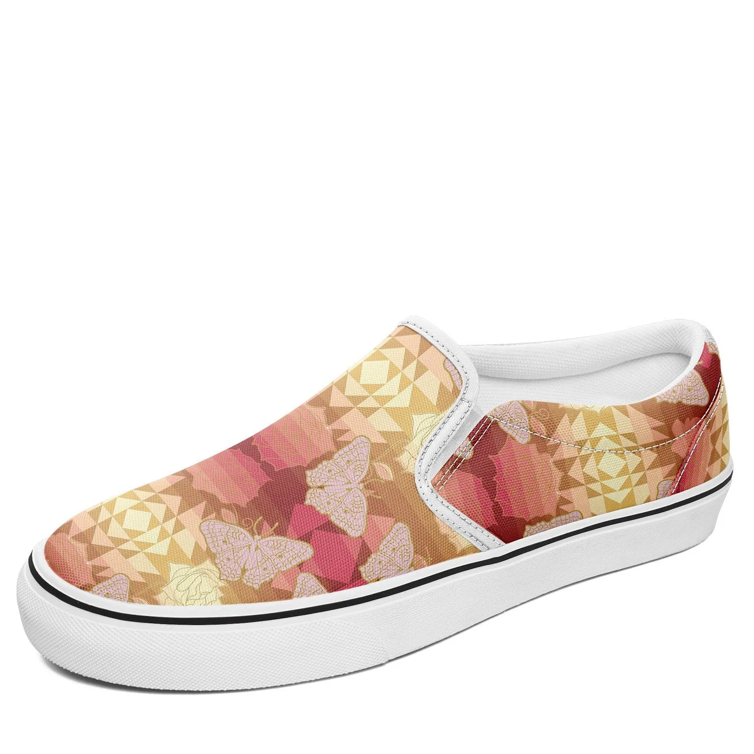 Butterfly and Roses on Geometric Otoyimm Canvas Slip On Shoes