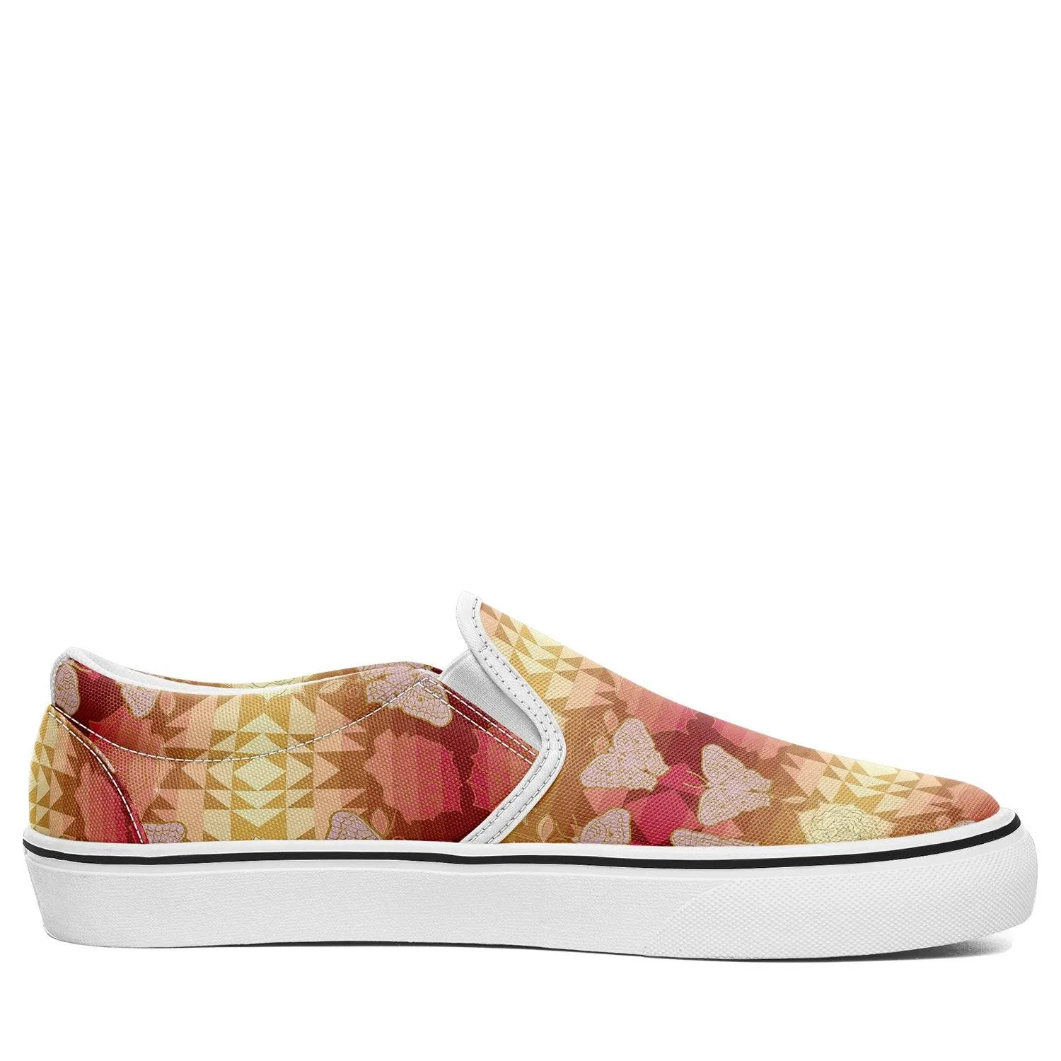 Butterfly and Roses on Geometric Otoyimm Canvas Slip On Shoes