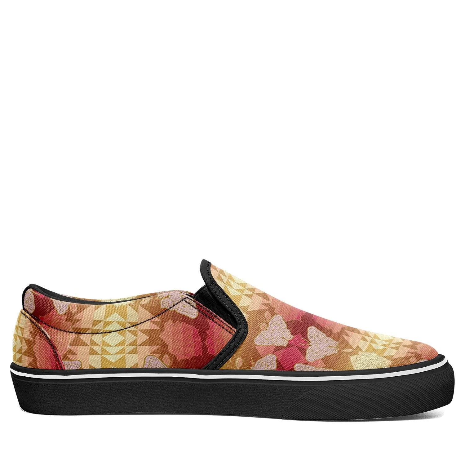 Butterfly and Roses on Geometric Otoyimm Canvas Slip On Shoes