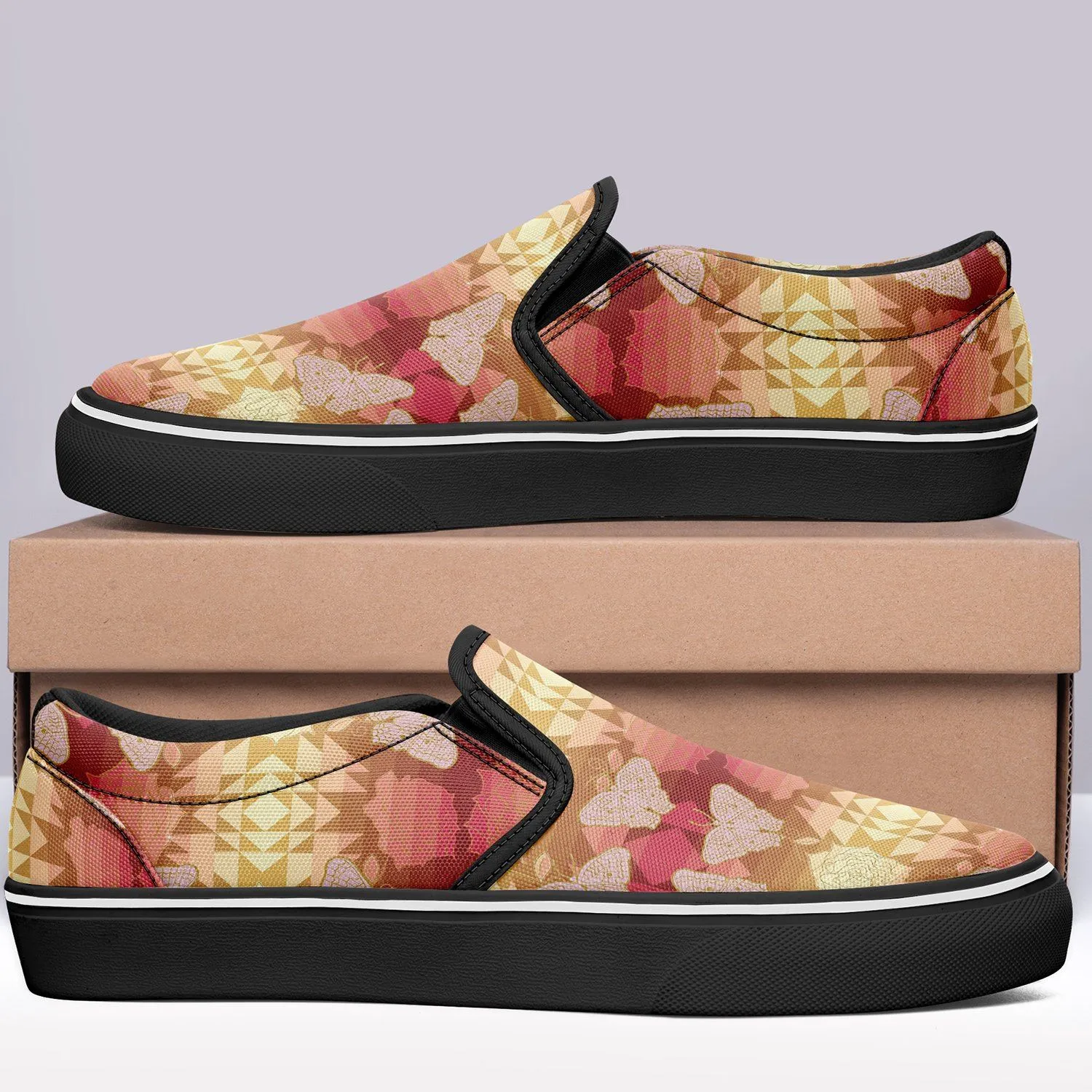 Butterfly and Roses on Geometric Otoyimm Canvas Slip On Shoes