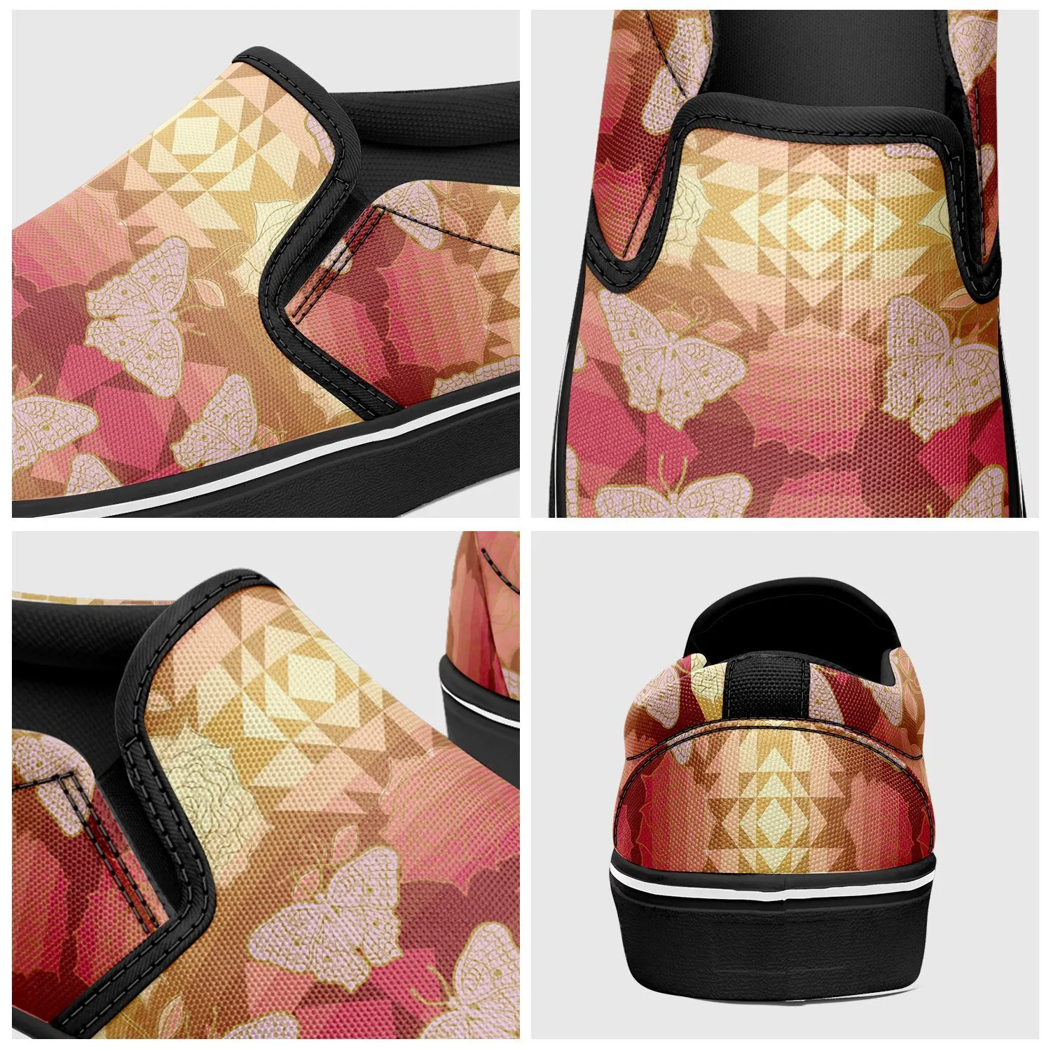 Butterfly and Roses on Geometric Otoyimm Canvas Slip On Shoes