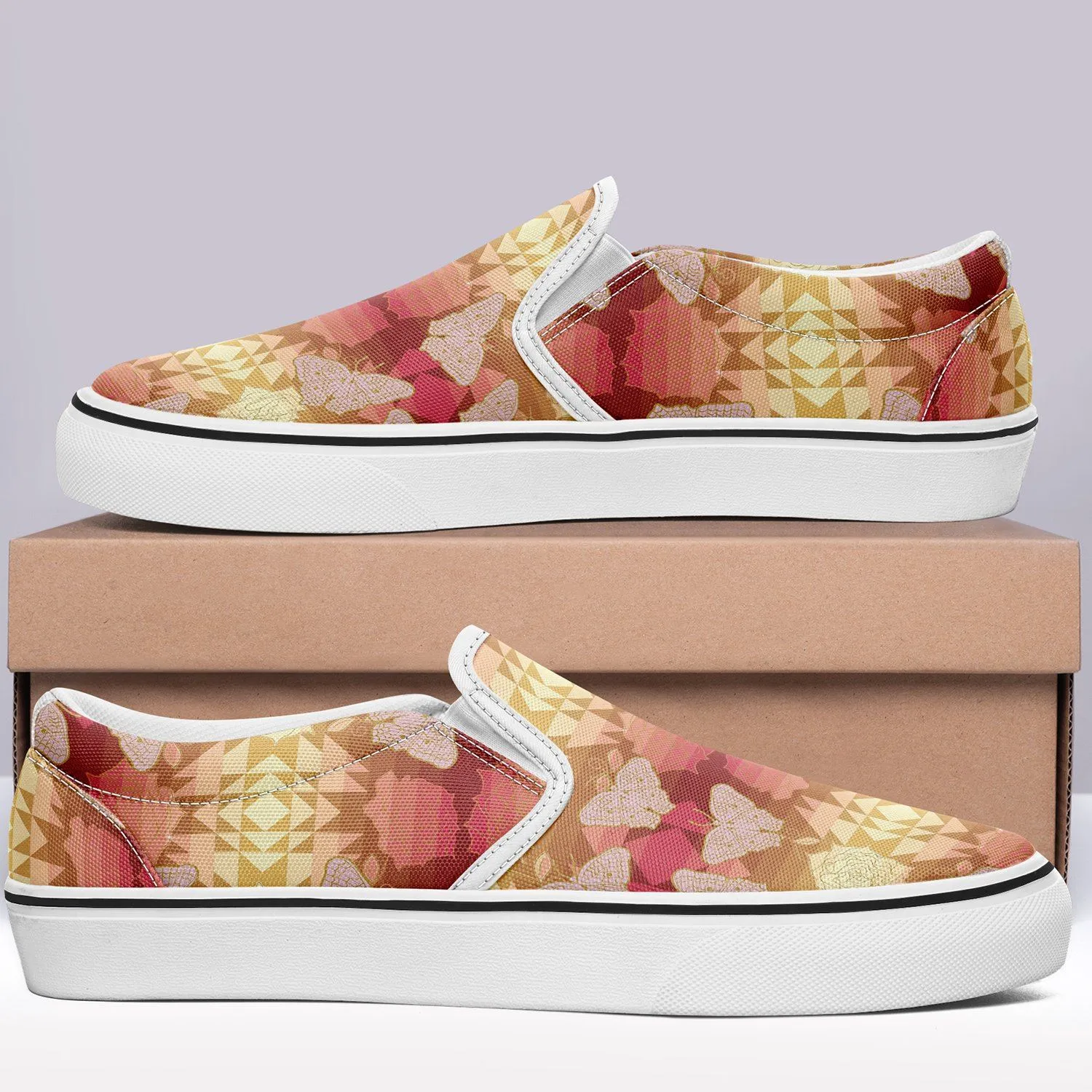 Butterfly and Roses on Geometric Otoyimm Canvas Slip On Shoes