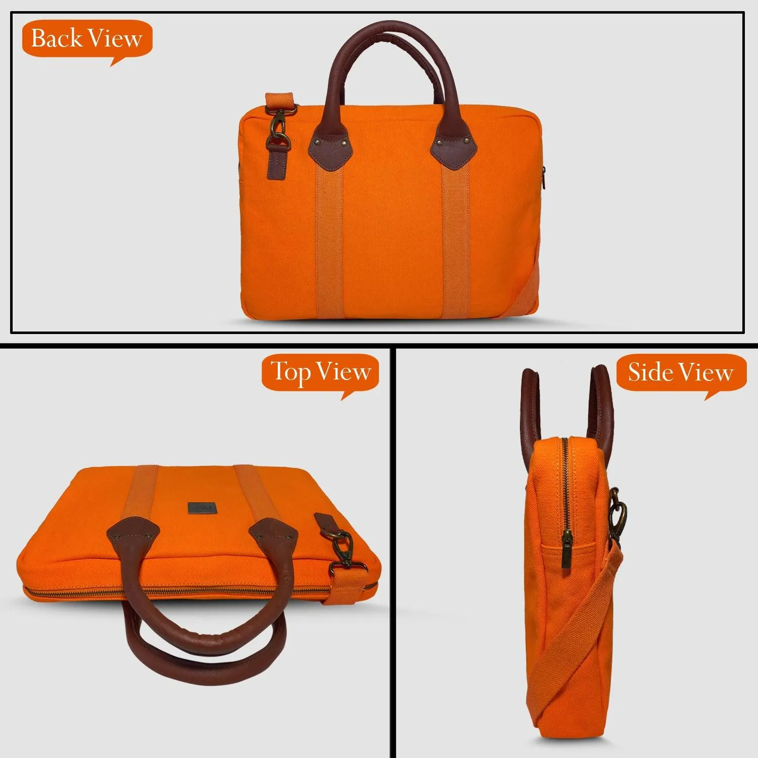 CANVAS & AWL Canvas and Genuine Leather Trim Unisex Laptop Messenger Bag, Travel Crossbody Bag (Orange)
