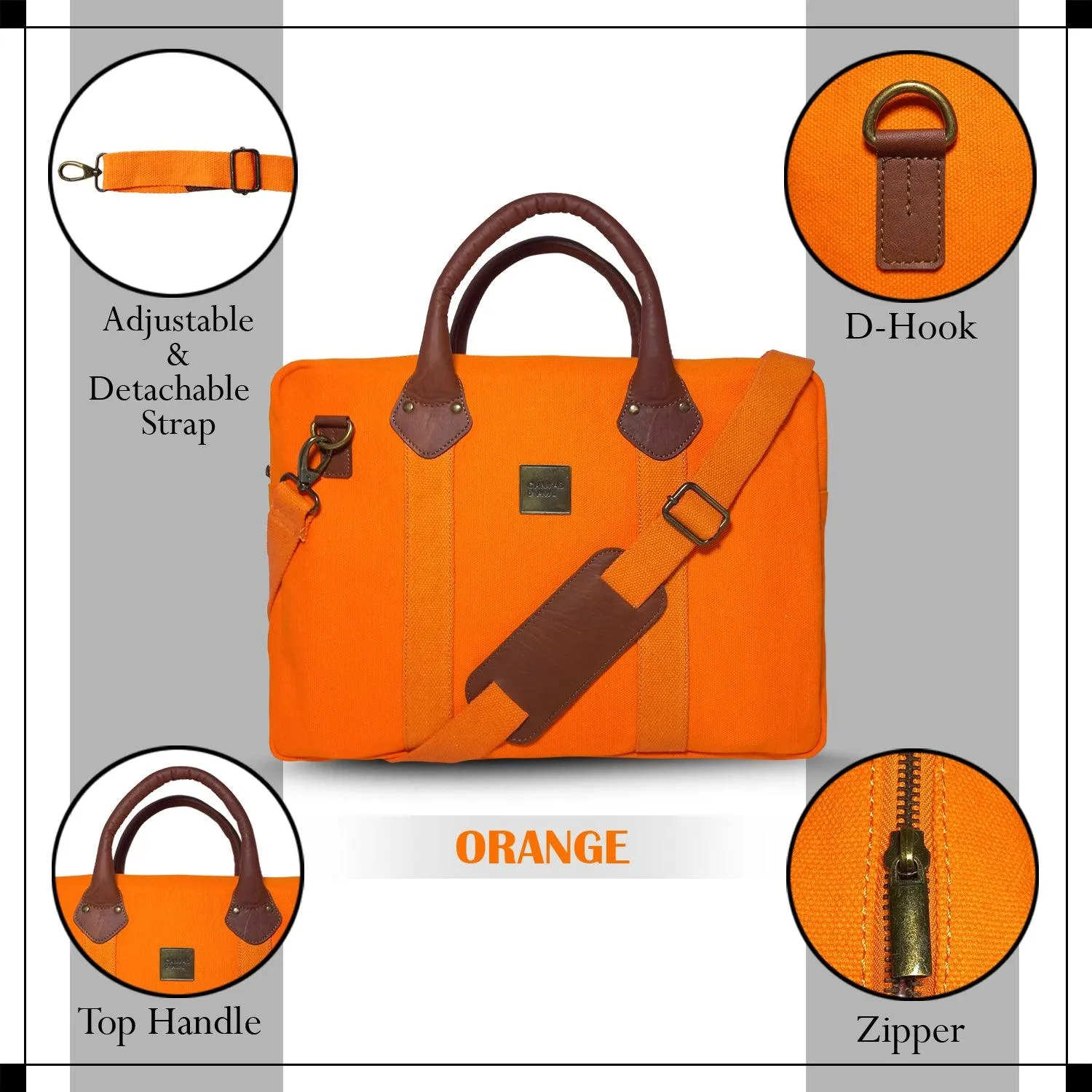 CANVAS & AWL Canvas and Genuine Leather Trim Unisex Laptop Messenger Bag, Travel Crossbody Bag (Orange)