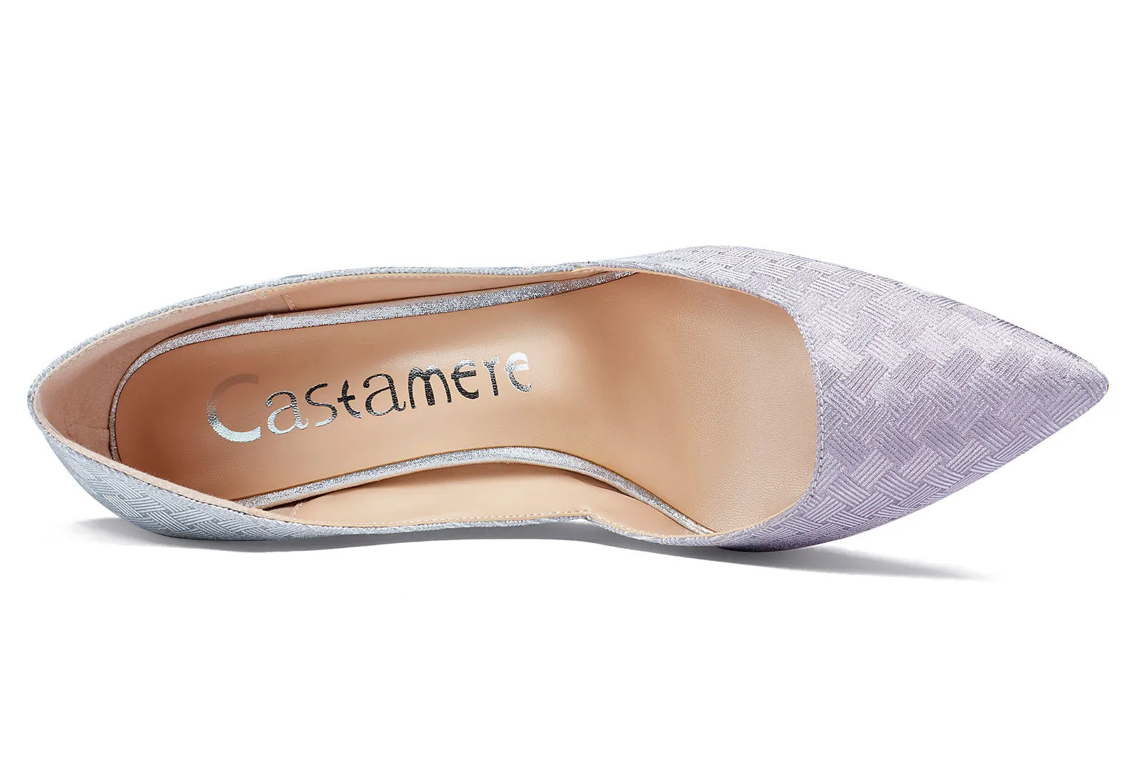 CASTAMERE Womens D'Orsay Slip On High Heels Pumps Elegant Pointy Toe Stilettos 10CM Heel Purple Silver Glitter Shoes