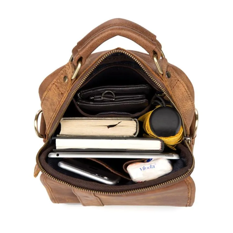Casual Brown  Leather 10 inches Small Vertical Messenger Bag Crossbody Side Bag for Men