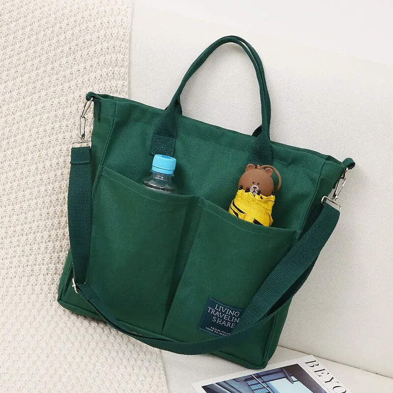 Christmas Gift Cartoons Women Handbag Shoulder Bags Large Capacity Canvas Folding Handbags Shopping Bag with Pendant Tote Book Bags for Girls