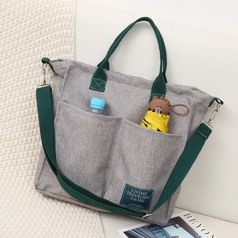 Christmas Gift Cartoons Women Handbag Shoulder Bags Large Capacity Canvas Folding Handbags Shopping Bag with Pendant Tote Book Bags for Girls