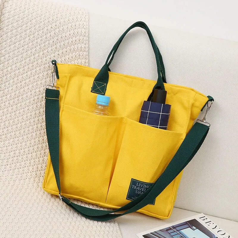 Christmas Gift Cartoons Women Handbag Shoulder Bags Large Capacity Canvas Folding Handbags Shopping Bag with Pendant Tote Book Bags for Girls