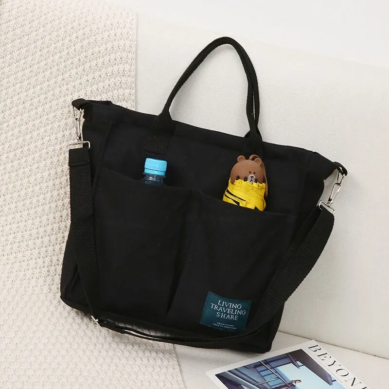 Christmas Gift Cartoons Women Handbag Shoulder Bags Large Capacity Canvas Folding Handbags Shopping Bag with Pendant Tote Book Bags for Girls