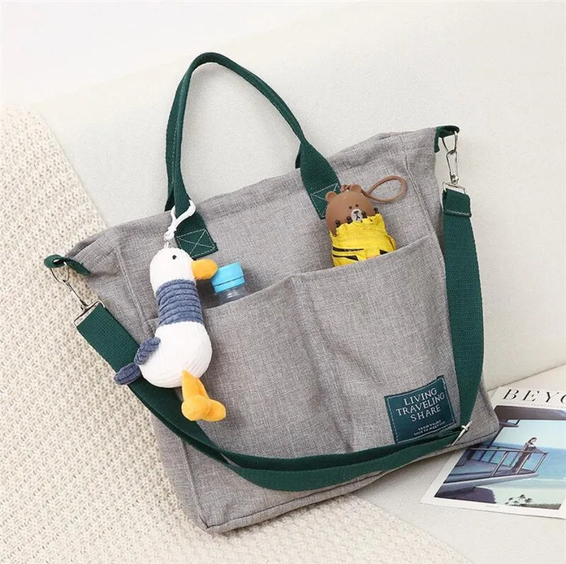 Christmas Gift Cartoons Women Handbag Shoulder Bags Large Capacity Canvas Folding Handbags Shopping Bag with Pendant Tote Book Bags for Girls
