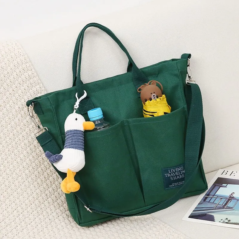 Christmas Gift Cartoons Women Handbag Shoulder Bags Large Capacity Canvas Folding Handbags Shopping Bag with Pendant Tote Book Bags for Girls