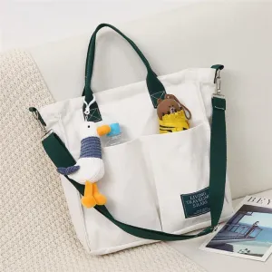 Christmas Gift Cartoons Women Handbag Shoulder Bags Large Capacity Canvas Folding Handbags Shopping Bag with Pendant Tote Book Bags for Girls