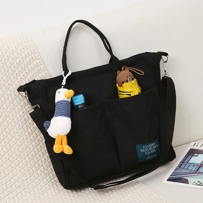 Christmas Gift Cartoons Women Handbag Shoulder Bags Large Capacity Canvas Folding Handbags Shopping Bag with Pendant Tote Book Bags for Girls