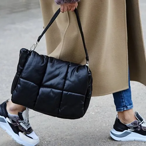 Christmas Gift Designer Down Quilted Women Crossbody Bag Fashion  Cotton Padded Shoulder Bag Luxury Winter Space Handbags Big Tote Ladies 2022