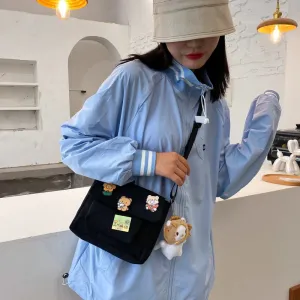 Cute Mini Cartoon Canvas Flap Cross-body Messenger Bags with Badges