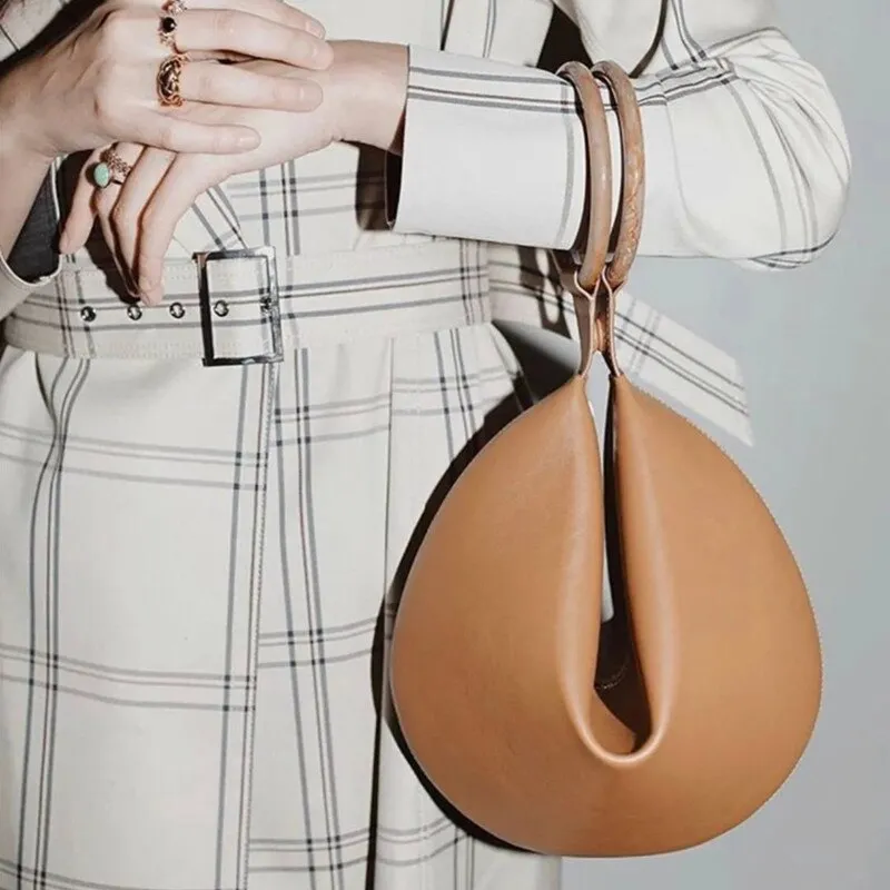 Fashion Women Totes Bag Circular Leather Retro Brand Acrylic Ring Handbag For Girl Female Round Lady Shoulder Messenger Bags