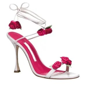 Flower Ankle Strap Thin High Heels Open Toe Shoes