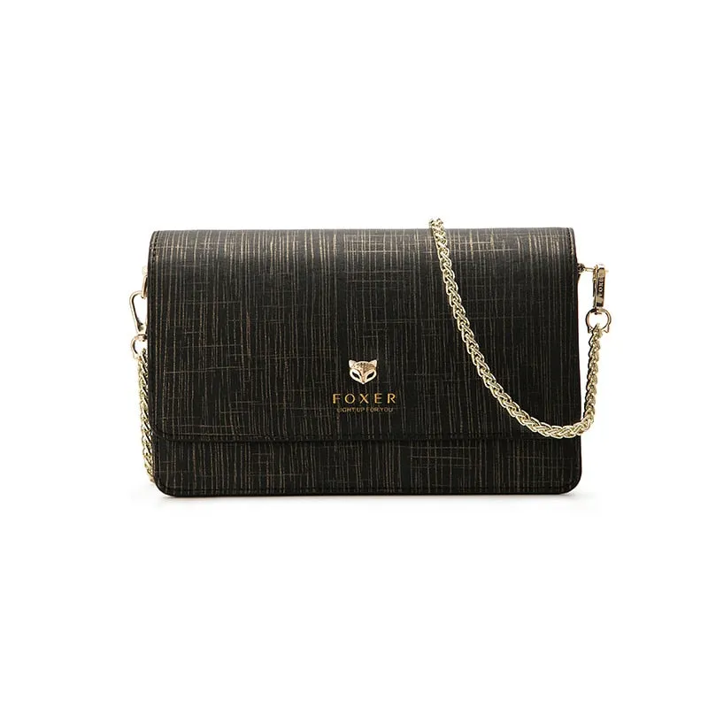 FOXER Brand Lady Gold Crossbody Bag Party Queen Fashion Small Shoulder Bag Women Cow Leather Phone Flip Bag Chic Messenger Bag