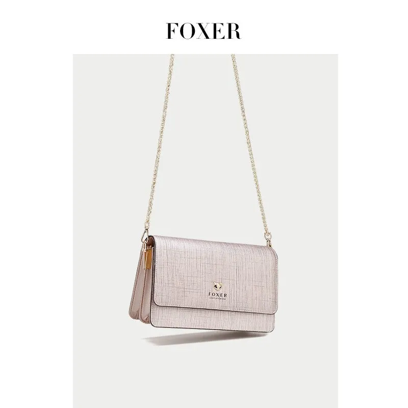 FOXER Brand Lady Gold Crossbody Bag Party Queen Fashion Small Shoulder Bag Women Cow Leather Phone Flip Bag Chic Messenger Bag
