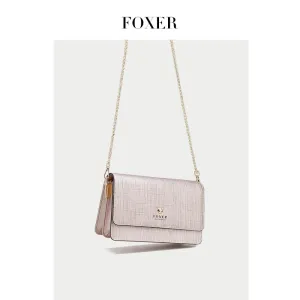 FOXER Brand Lady Gold Crossbody Bag Party Queen Fashion Small Shoulder Bag Women Cow Leather Phone Flip Bag Chic Messenger Bag