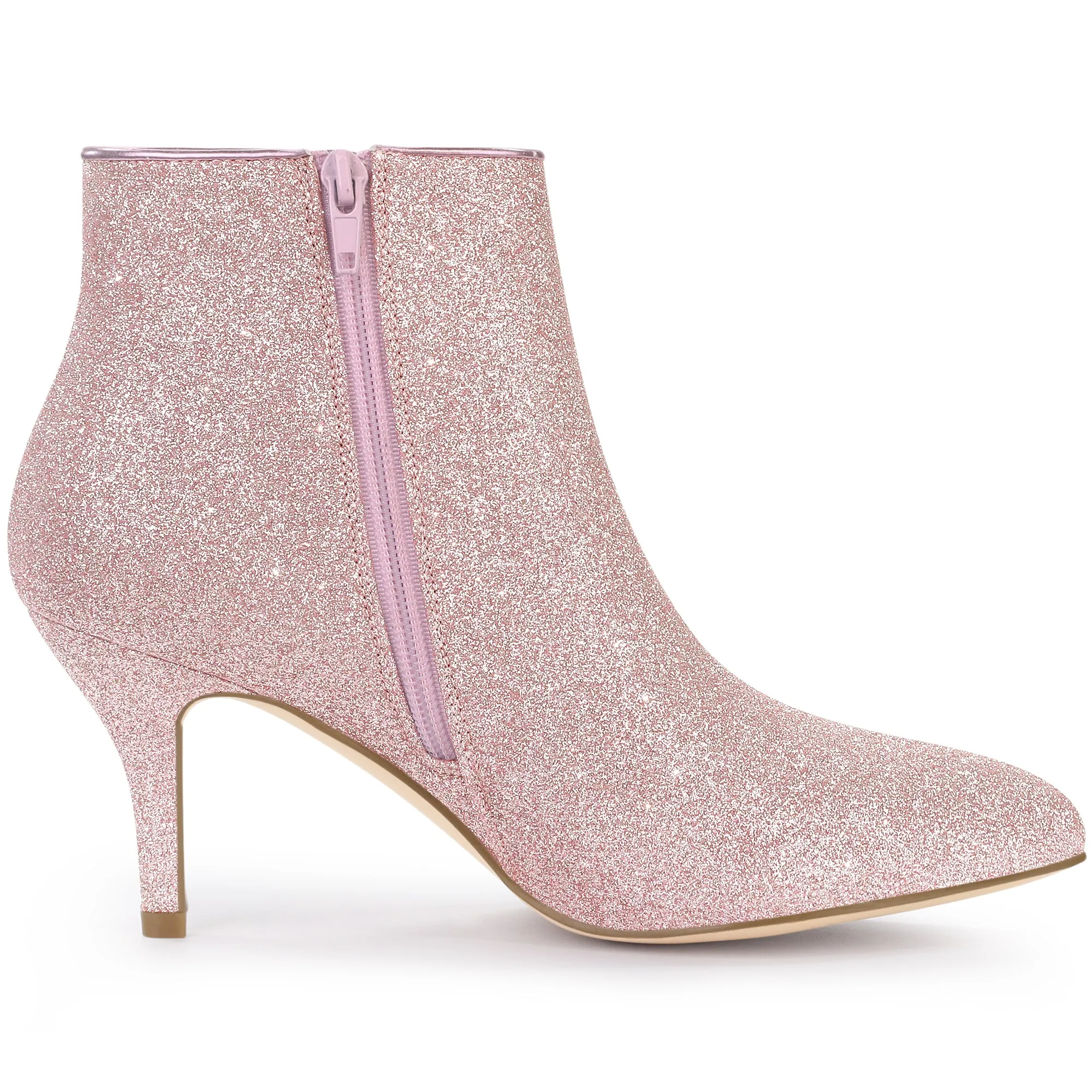 Glitter Pointed Toe Kitten Heel Zipper Ankle Boots
