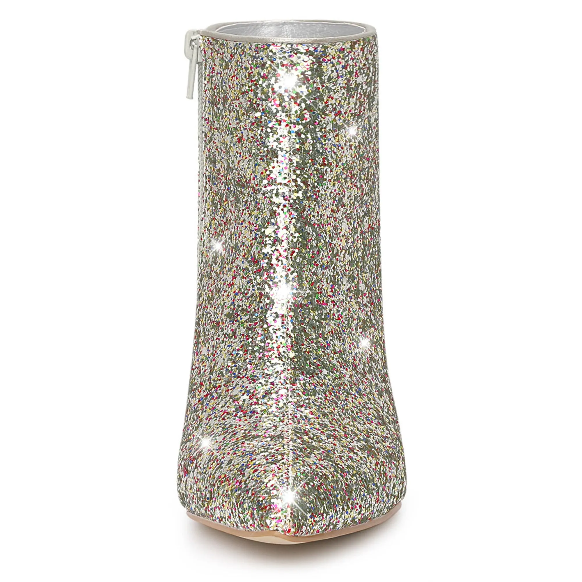 Glitter Pointed Toe Kitten Heel Zipper Ankle Boots