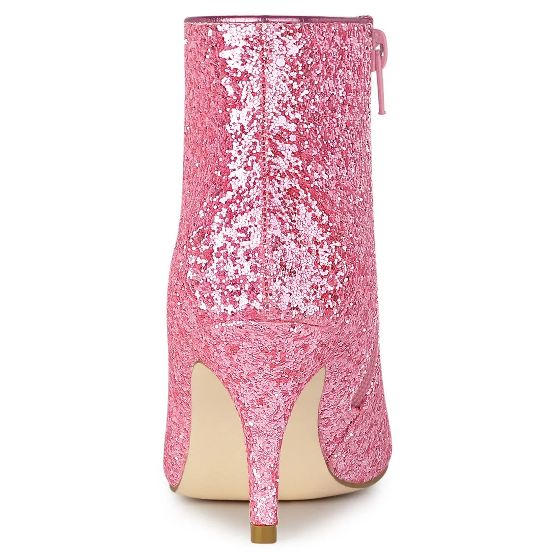 Glitter Pointed Toe Kitten Heel Zipper Ankle Boots