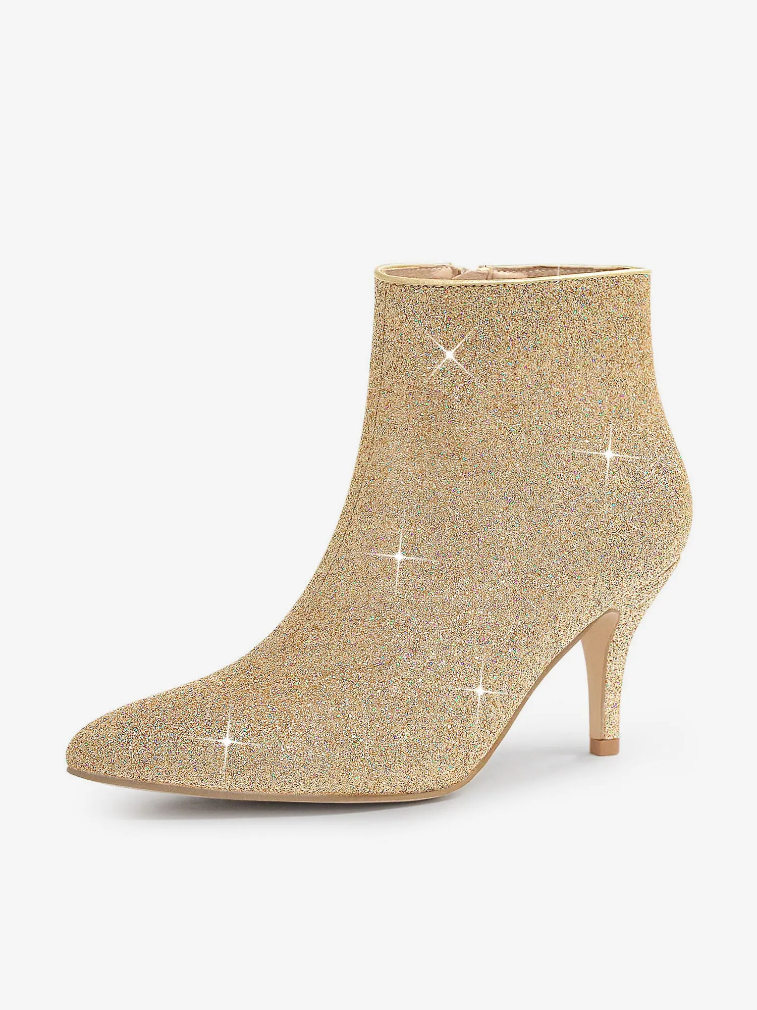 Glitter Pointed Toe Kitten Heel Zipper Ankle Boots