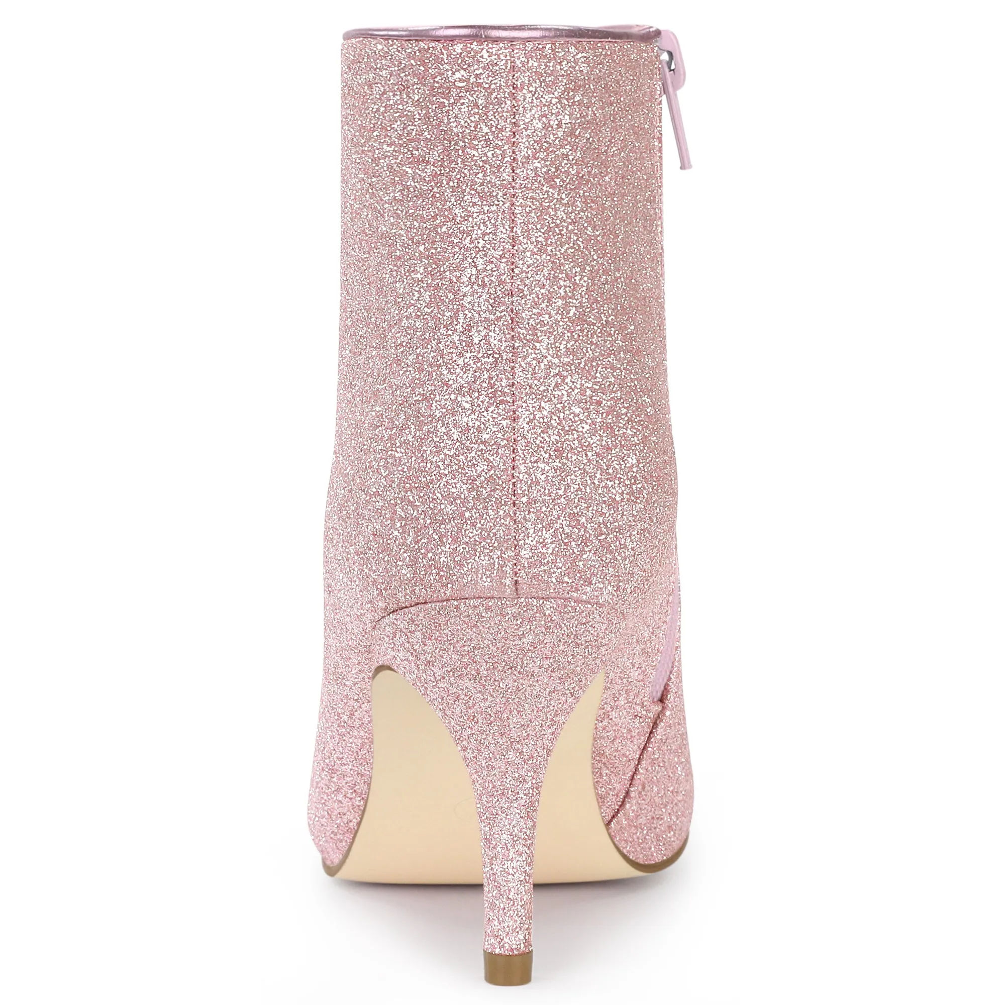 Glitter Pointed Toe Kitten Heel Zipper Ankle Boots