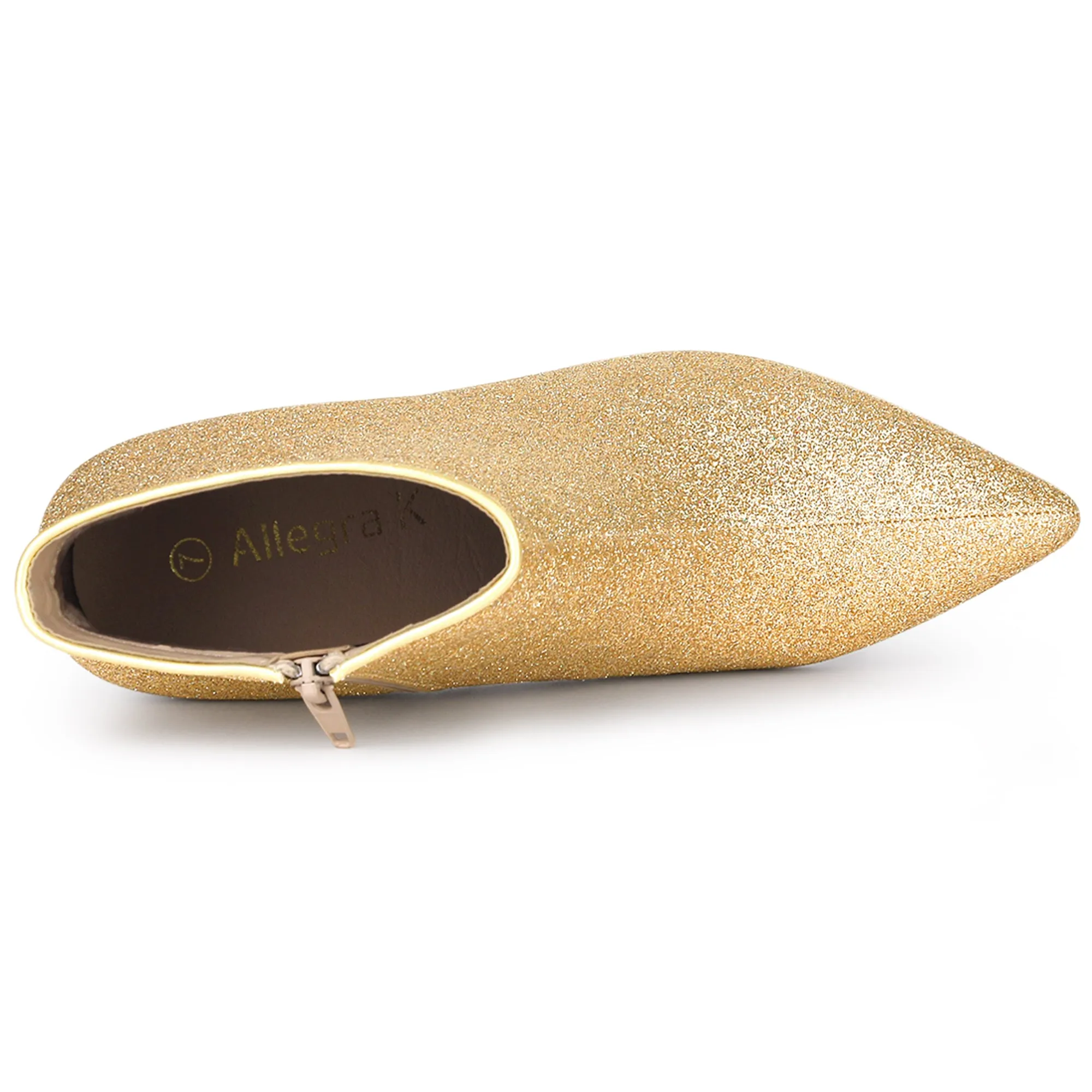 Glitter Pointed Toe Kitten Heel Zipper Ankle Boots