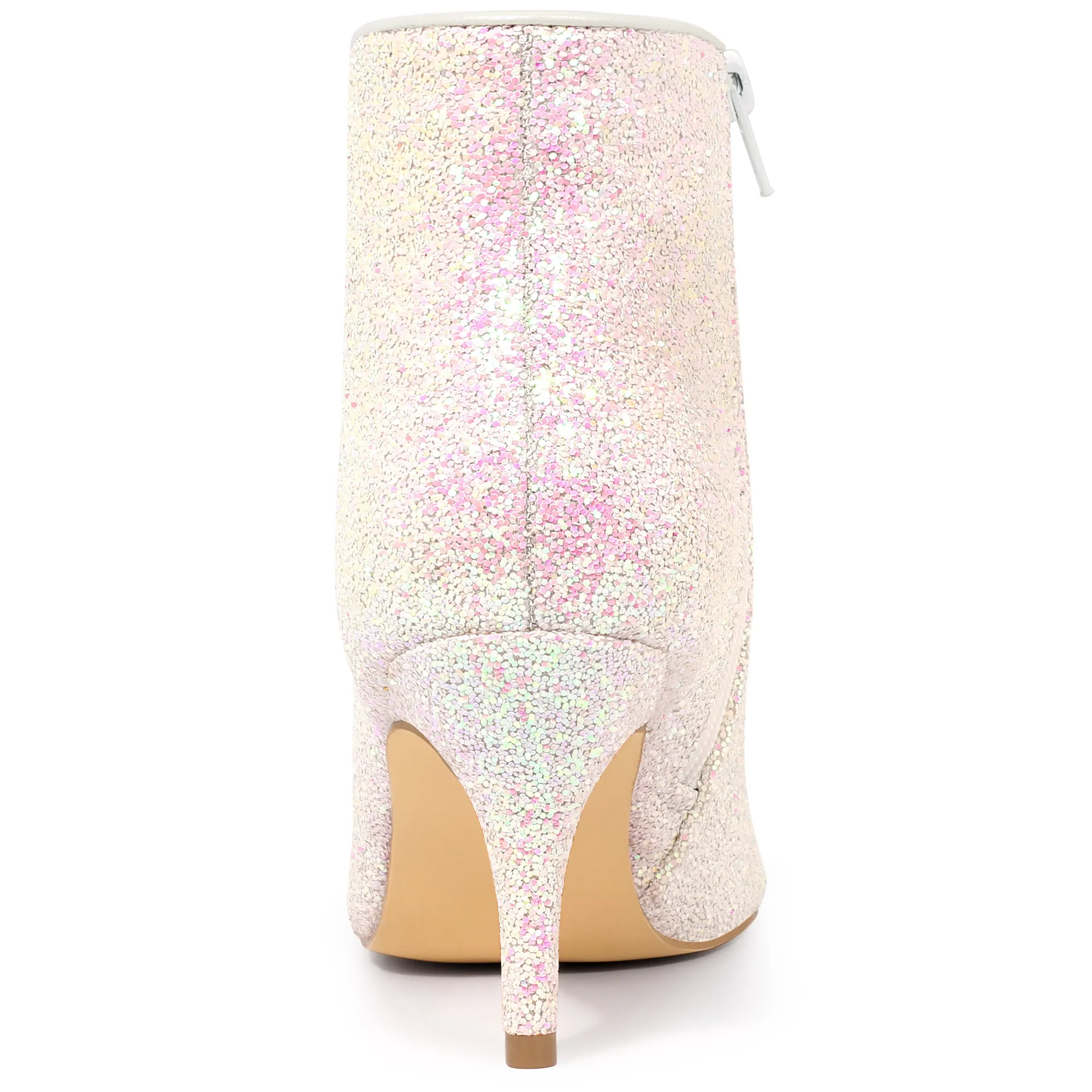 Glitter Pointed Toe Kitten Heel Zipper Ankle Boots