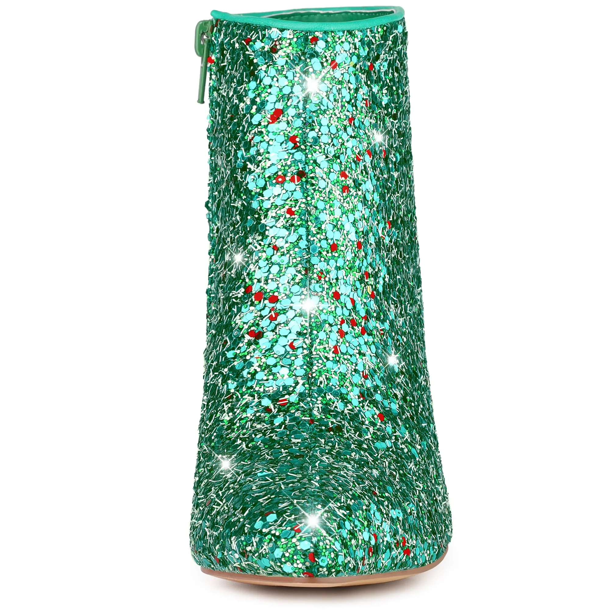 Glitter Pointed Toe Kitten Heel Zipper Ankle Boots