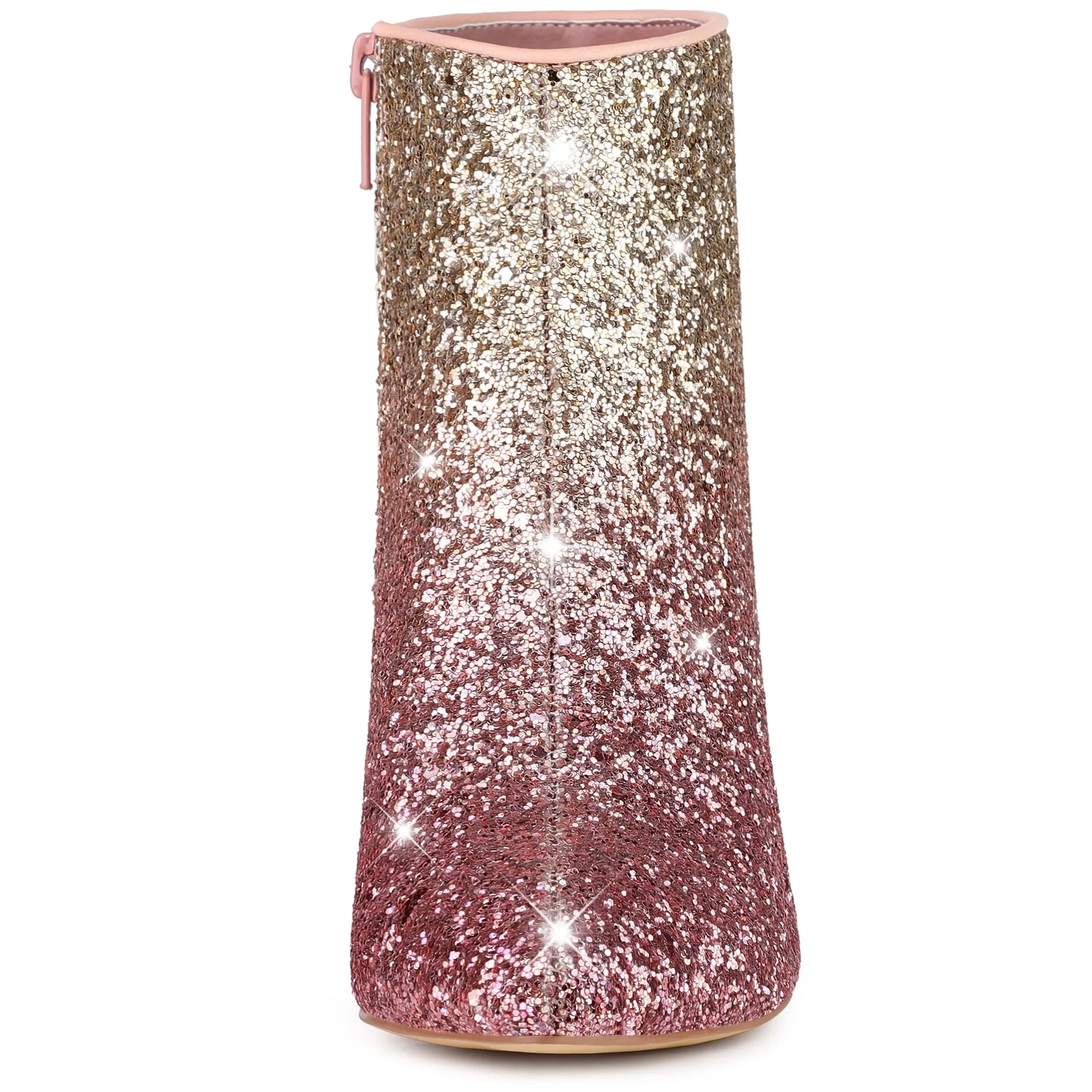 Glitter Pointed Toe Kitten Heel Zipper Ankle Boots