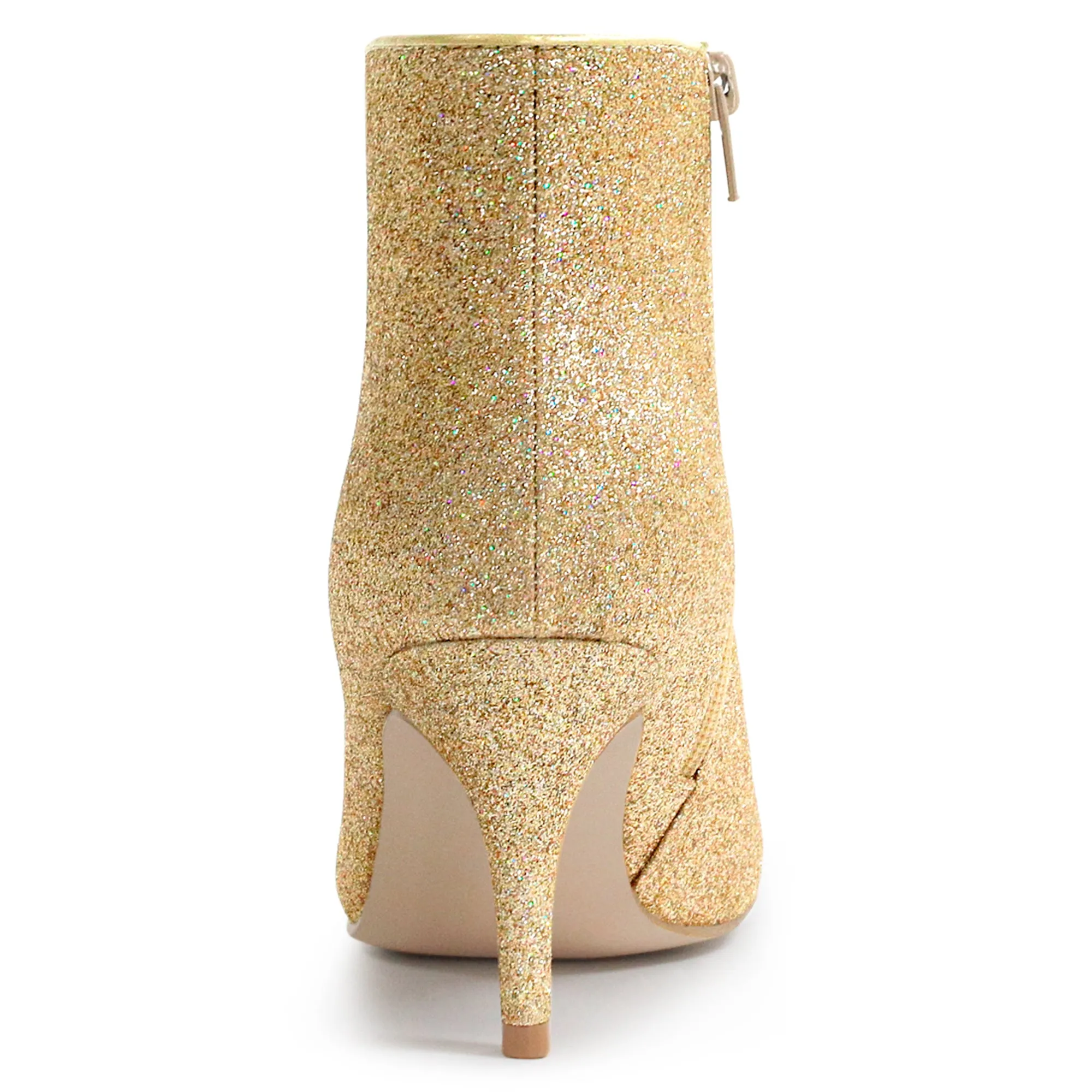 Glitter Pointed Toe Kitten Heel Zipper Ankle Boots