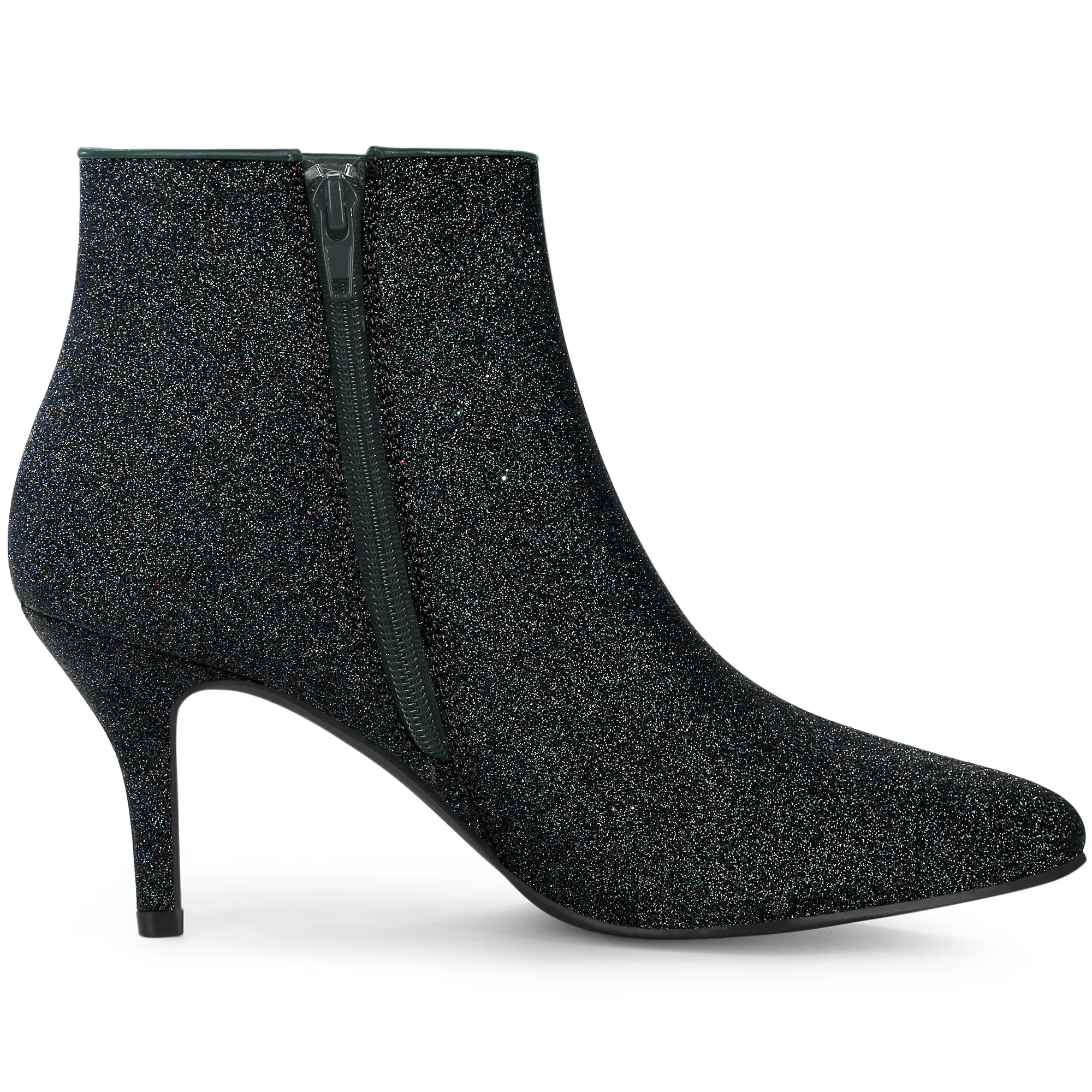 Glitter Pointed Toe Kitten Heel Zipper Ankle Boots